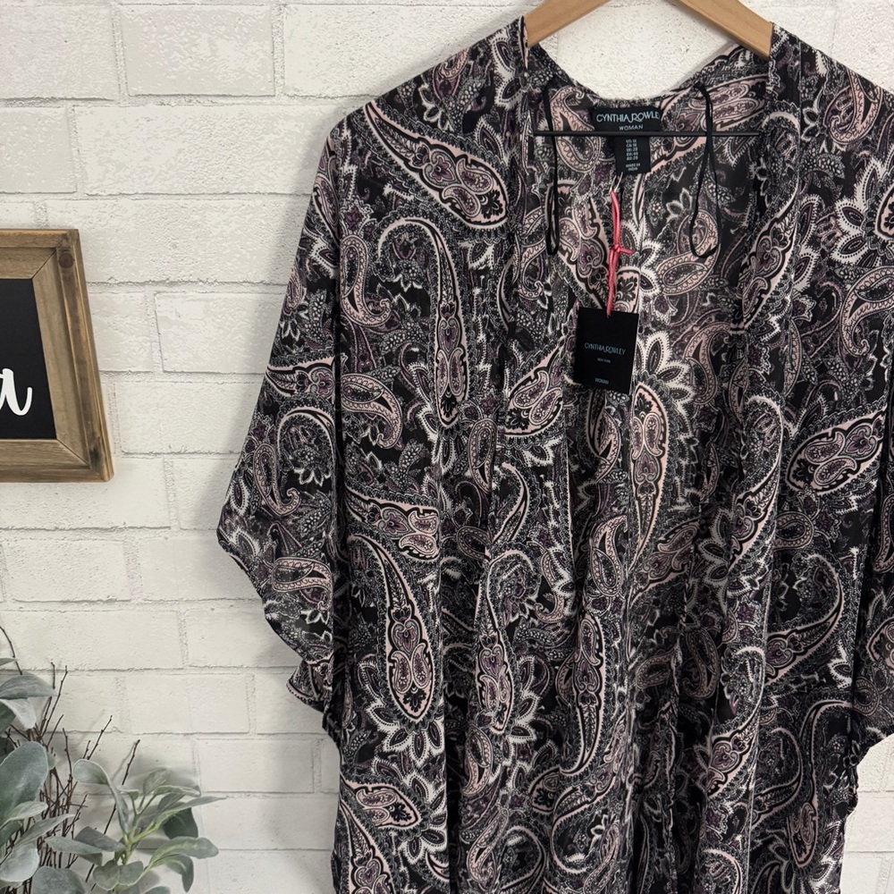 CYNTHIA ROWLEY Black Paisley Kimono with Tassels - Picture 2 of 9